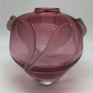 Vintage Hand-Blown Signed William Glasner Pink Lily Art Glass Vase